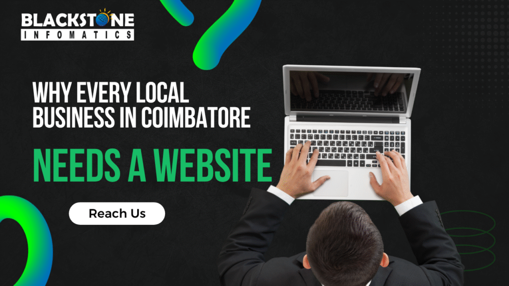 A local business owner in Coimbatore happily viewing their new business website on a laptop, symbolizing the digital growth and online presence of small businesses.